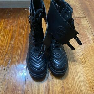 Gucci Marmot Platform Black Combat & Moto Boots 38.5
